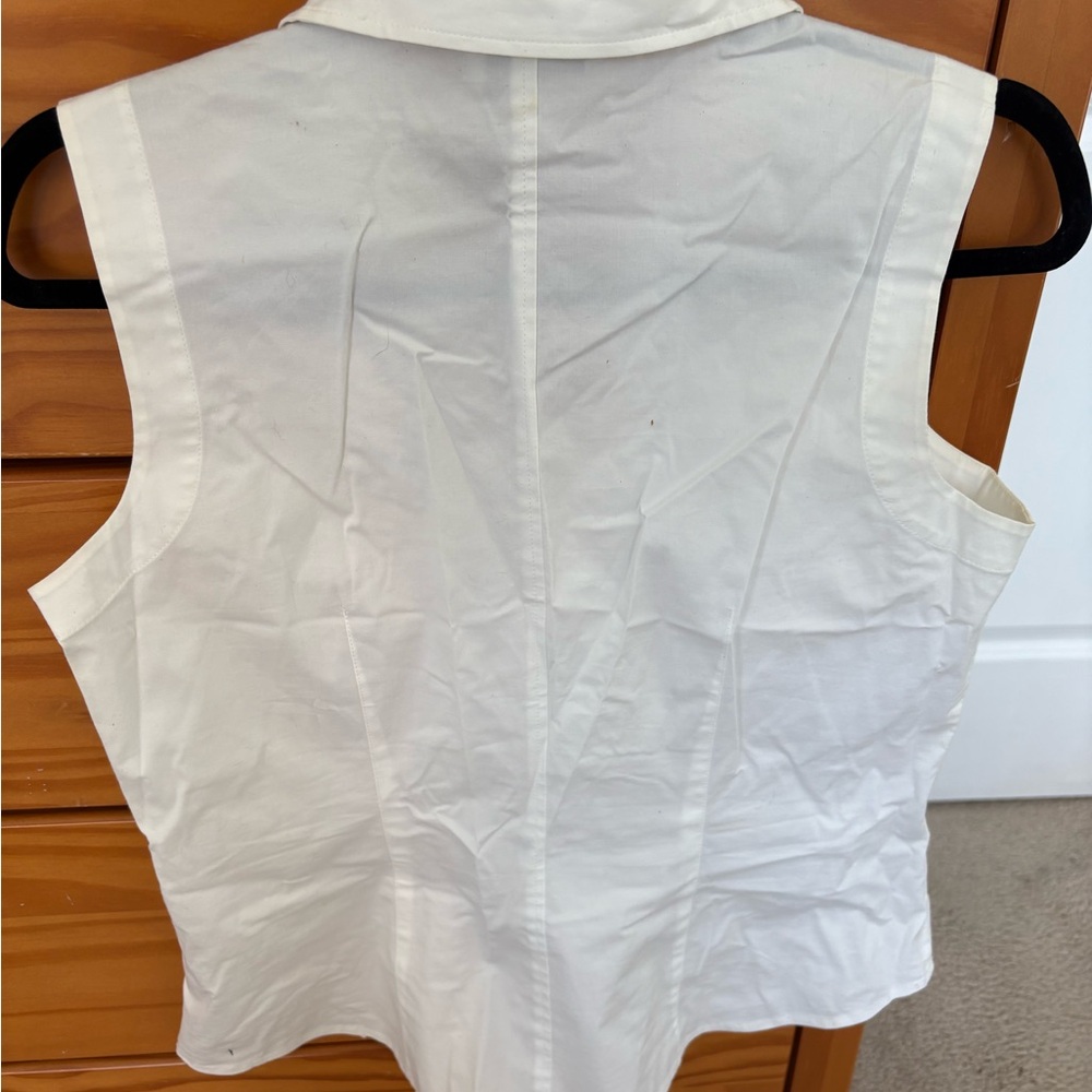 Ann Taylor LOFT Women 8P Sleeveless Collared Button Blouse White Cotton - Picture 3 of 9